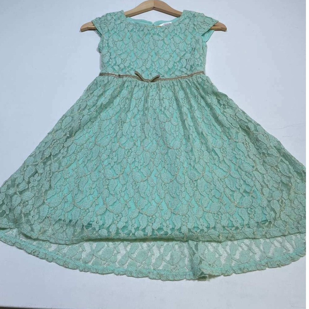 Xhilaration Lace Dress Girls 10/12 Aqua Mint Green Metallic Shimmer Party